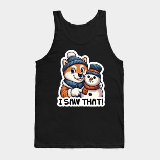 I Saw That meme Shiba inu Snowman Merry Christmas Winter Season Tank Top